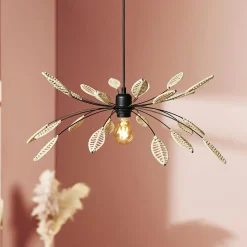 Lampe Suspension|OSTARIA Suspension métal et pétales (D60 cm) Ellisse Beige