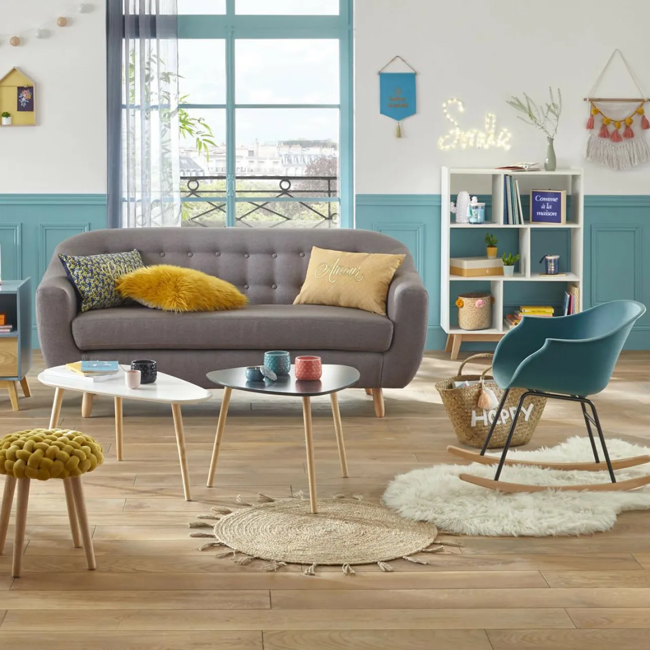 Table D'Appoint|ATMOSPHERA Table à café en bois (H45 cm) Mileo Polygone he Blanc