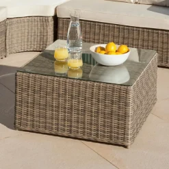 Canapé, Fauteuil Et Table Basse|MOBELLIA Table basse de jardin carrée en résine tressée Calvi Sepia Sépia