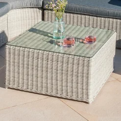 Canapé, Fauteuil Et Table Basse|MOBELLIA Table basse de jardin carrée en résine tressée Calvi Gris