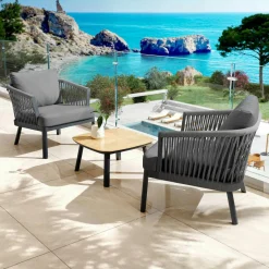 Canapé, Fauteuil Et Table Basse|MOBELLIA Table basse de jardin carrée en aluminium Amalfi Gris Anthracite