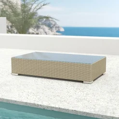 Canapé, Fauteuil Et Table Basse|MOBELLIA Table basse de jardin rectangulaire en résine tressée Palma Gris