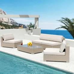 Canapé, Fauteuil Et Table Basse|MOBELLIA Table basse de jardin rectangulaire en résine tressée Palma Gris