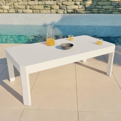 Canapé, Fauteuil Et Table Basse|MOBELLIA Table basse de jardin rectangulaire en aluminium Ostara Blanc
