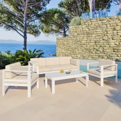 Canapé, Fauteuil Et Table Basse|MOBELLIA Table basse de jardin rectangulaire en aluminium Ostara Blanc