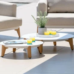 Canapé, Fauteuil Et Table Basse|MOBELLIA Table basse de jardin ronde (D68 cm) Monte Carlo Blanc