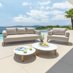 Canapé, Fauteuil Et Table Basse|MOBELLIA Table basse de jardin ronde (D68 cm) Monte Carlo Blanc