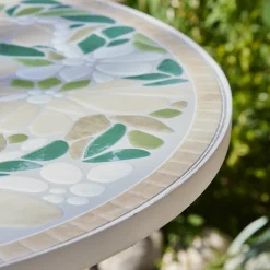 Table De Jardin|Salon De Balcon|#N/A Table bistrot ronde pliable en mosaïque (D58 cm) Genève Crème Beige