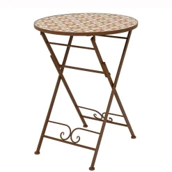 Table De Jardin|Salon De Balcon|EMINZA Table bistrot ronde pliable en mosaïque (D58 cm) Madrid Marron