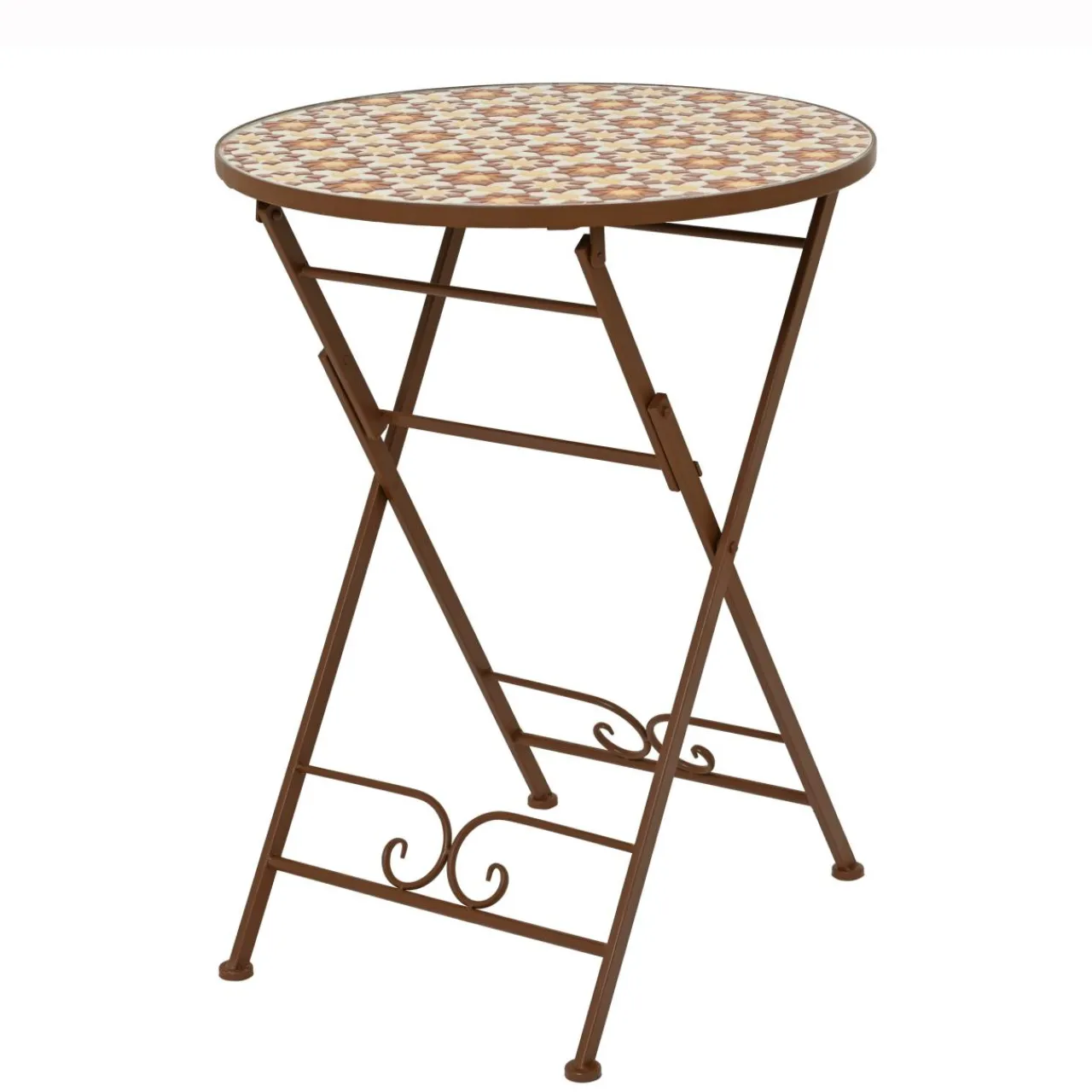 Table De Jardin|Salon De Balcon|EMINZA Table bistrot ronde pliable en mosaïque (D58 cm) Madrid Marron