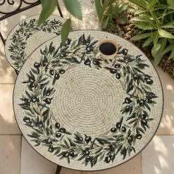 Table De Jardin|Salon De Balcon|EMINZA Table bistrot ronde pliable en mosaïque (D58 cm) Athènes Beige