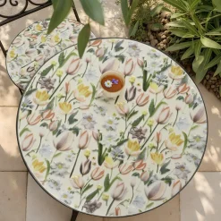 Table De Jardin|Salon De Balcon|EMINZA Table bistrot ronde pliable en faïence (D58 cm) Lisse Pastel Multicolore