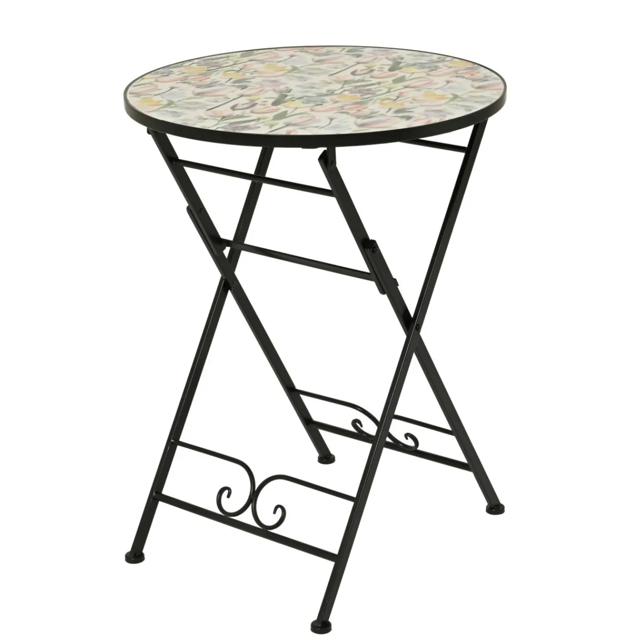 Table De Jardin|Salon De Balcon|EMINZA Table bistrot ronde pliable en faïence (D58 cm) Lisse Pastel Multicolore