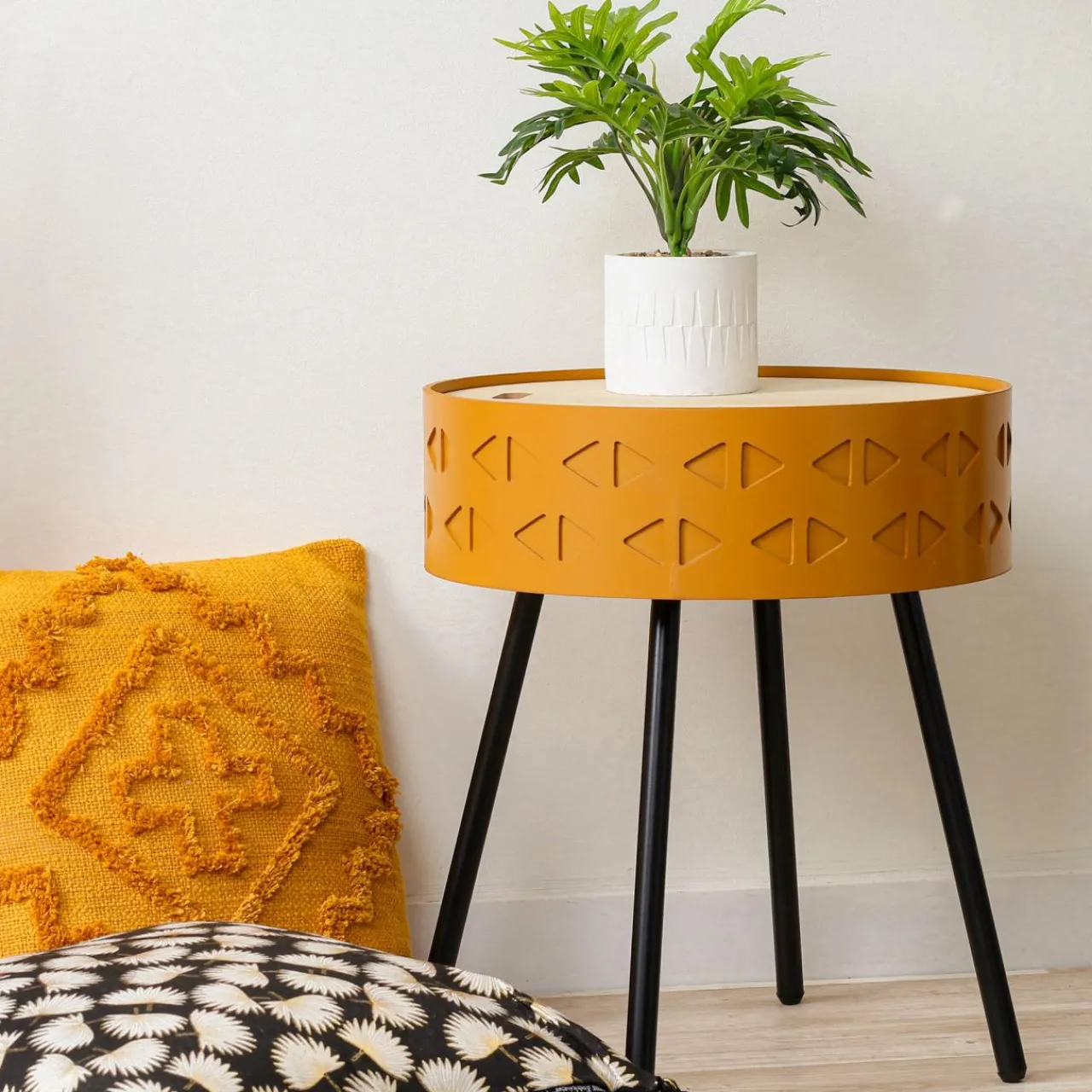 Table D'Appoint|ATMOSPHERA Table coffre en bois (H45 cm) Shiro Jaune moutarde