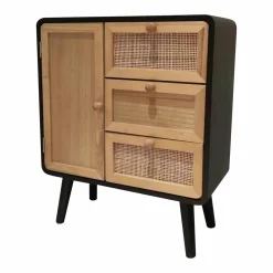 Table D'Appoint|EMINZA Table d'appoint bois et cannage (H60 cm) Osaka et bois Noir