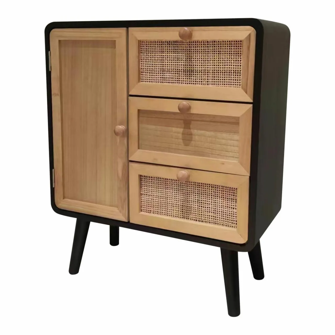 Table D'Appoint|EMINZA Table d'appoint bois et cannage (H60 cm) Osaka et bois Noir