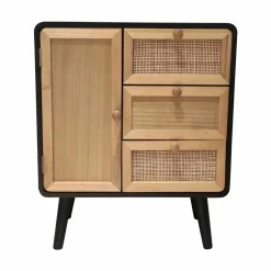 Table D'Appoint|EMINZA Table d'appoint bois et cannage (H60 cm) Osaka et bois Noir