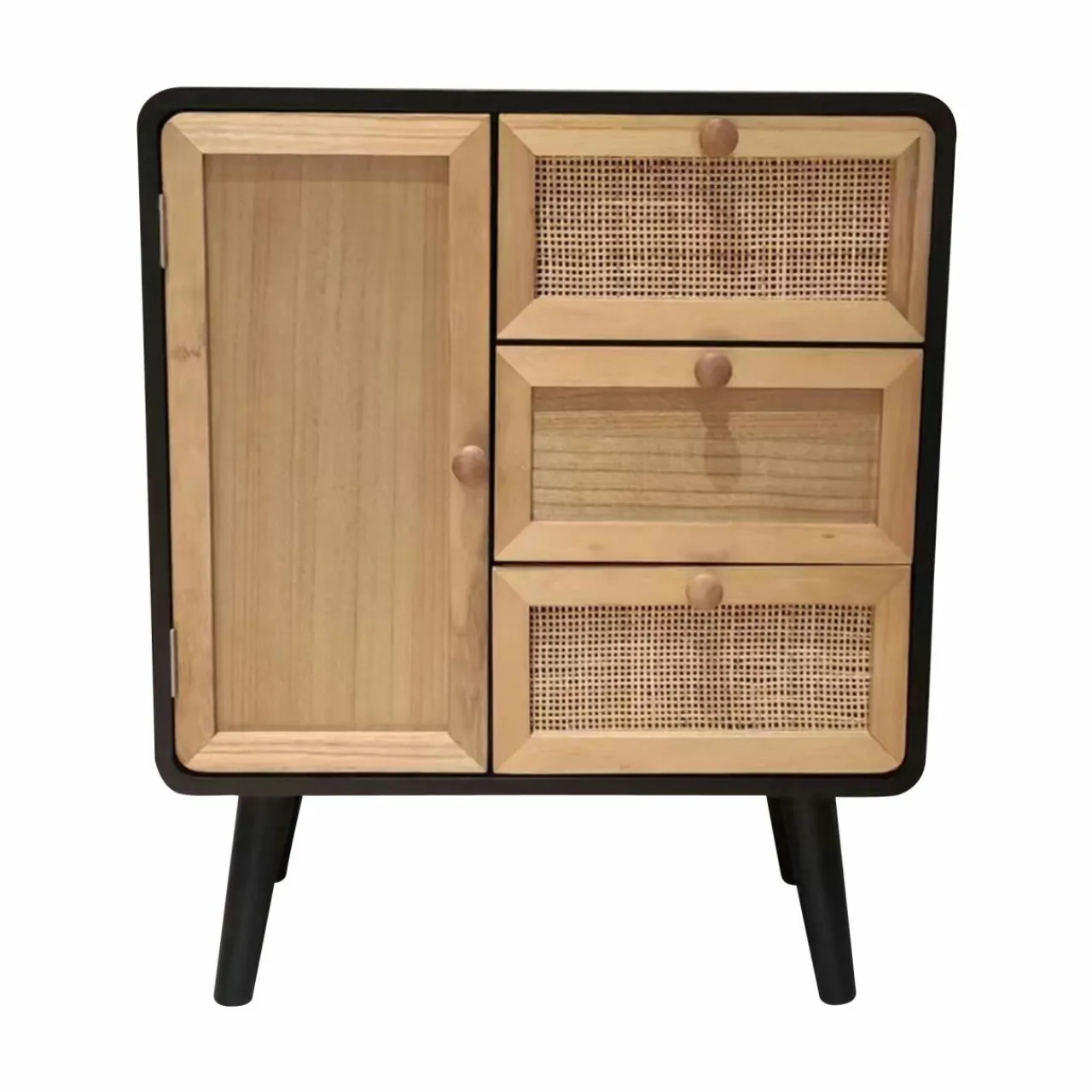 Table D'Appoint|EMINZA Table d'appoint bois et cannage (H60 cm) Osaka et bois Noir