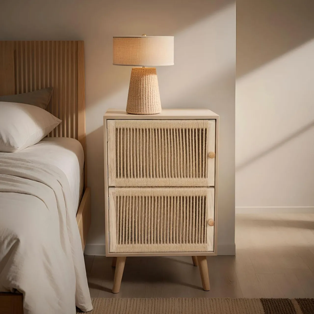 Table D'Appoint|EMINZA Table d'appoint bois et corde de chanvre (H65 cm) Double Manille Beige