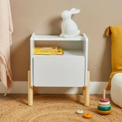 Petit Meuble Enfant|EMINZA Table de chevet avec tiroir enfant bois (H49 cm) Gabin he Blanc