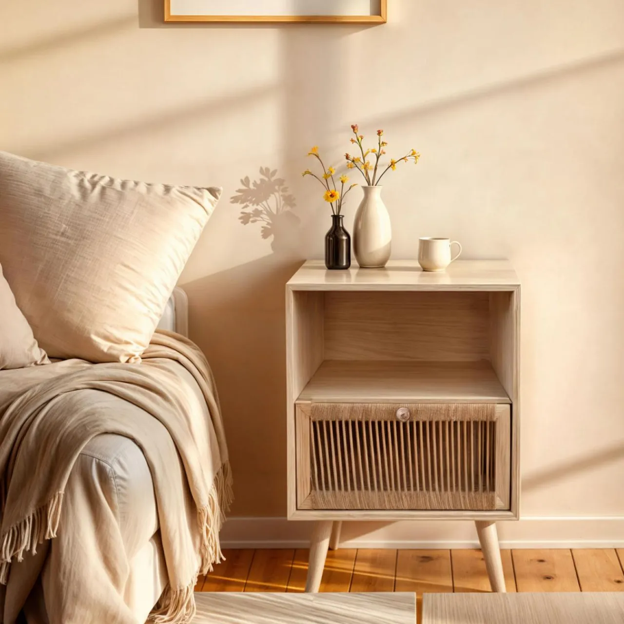 Table D'Appoint|EMINZA Table de chevet bois et corde de chanvre (H55 cm) Manille niche Beige