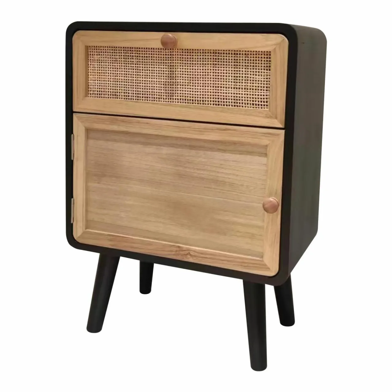 Table D'Appoint|EMINZA Table de chevet bois et cannage (40 x H55 cm) Osaka et bois Noir