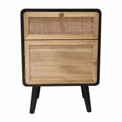 Table D'Appoint|EMINZA Table de chevet bois et cannage (40 x H55 cm) Osaka et bois Noir