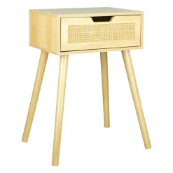 Table D'Appoint|OSTARIA Table de Chevet Bois et Cannage (60 cm) Beige