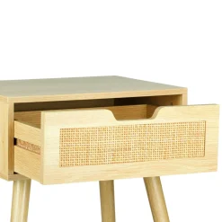 Table D'Appoint|OSTARIA Table de Chevet Bois et Cannage (60 cm) Beige