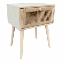 Table D'Appoint|EMINZA Table de chevet bois et cordes de chanvre (H58 cm) Manille tiroir Beige