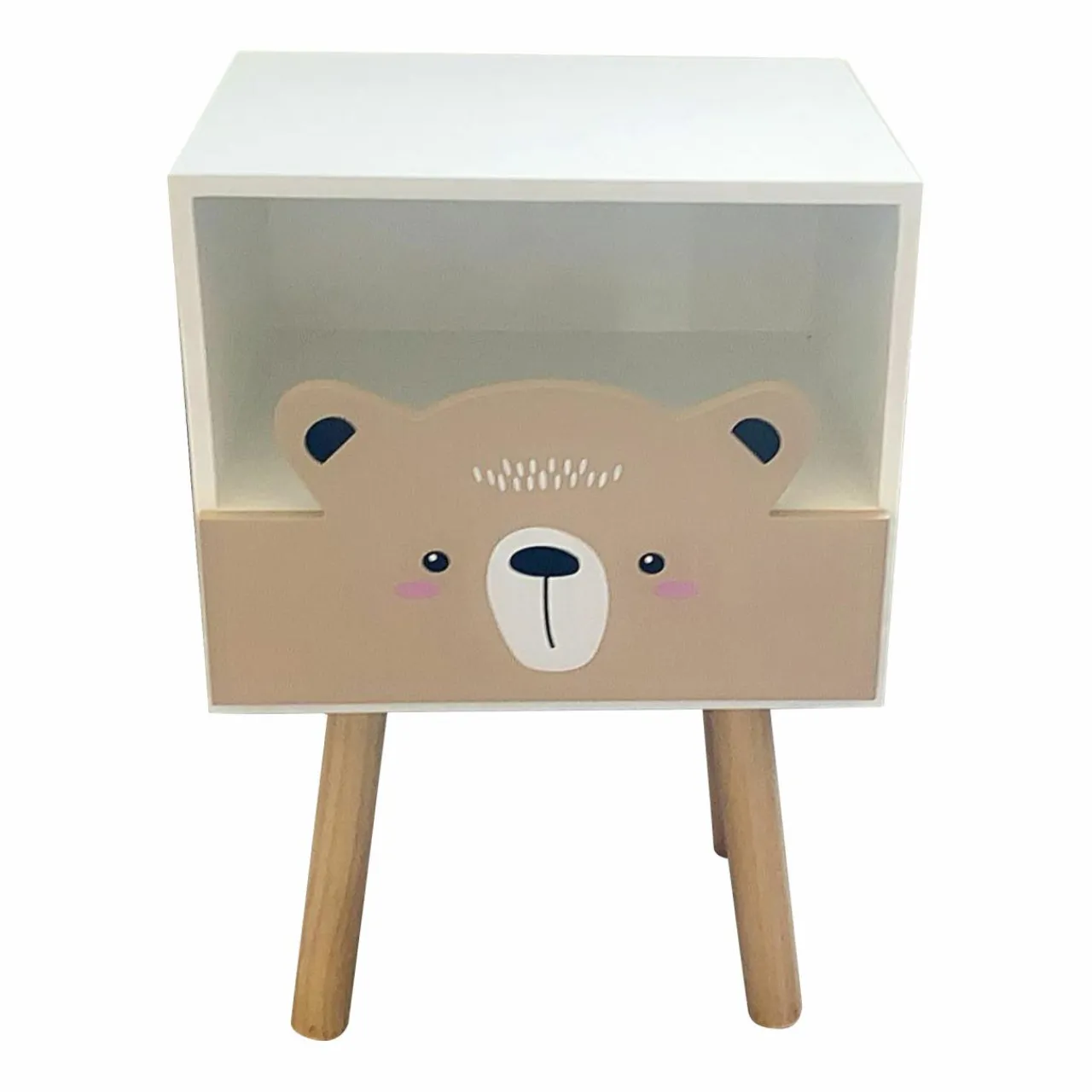Petit Meuble Enfant|EMINZA Table de chevet enfant bois (H45 cm) Ourson Marron