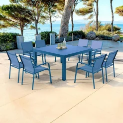 Table De Jardin|Salon De Balcon|MOBELLIA Table de jardin carrée aluminium 8 places (136 x 136 cm) Murano Bleu pétrole