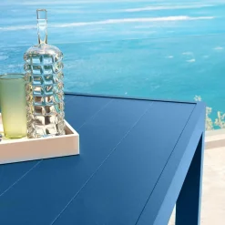 Table De Jardin|Salon De Balcon|MOBELLIA Table de jardin carrée aluminium 8 places (136 x 136 cm) Murano Bleu pétrole