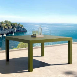 Table De Jardin|Salon De Balcon|MOBELLIA Table de jardin carrée aluminium 8 places (136 x 136 cm) Murano Vert olive