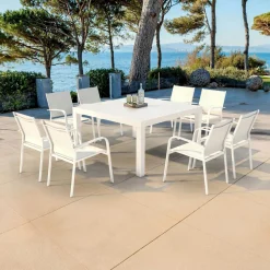 Table De Jardin|Salon De Balcon|MOBELLIA Table de jardin carrée aluminium 8 places (136 x 136 cm) Murano Blanc