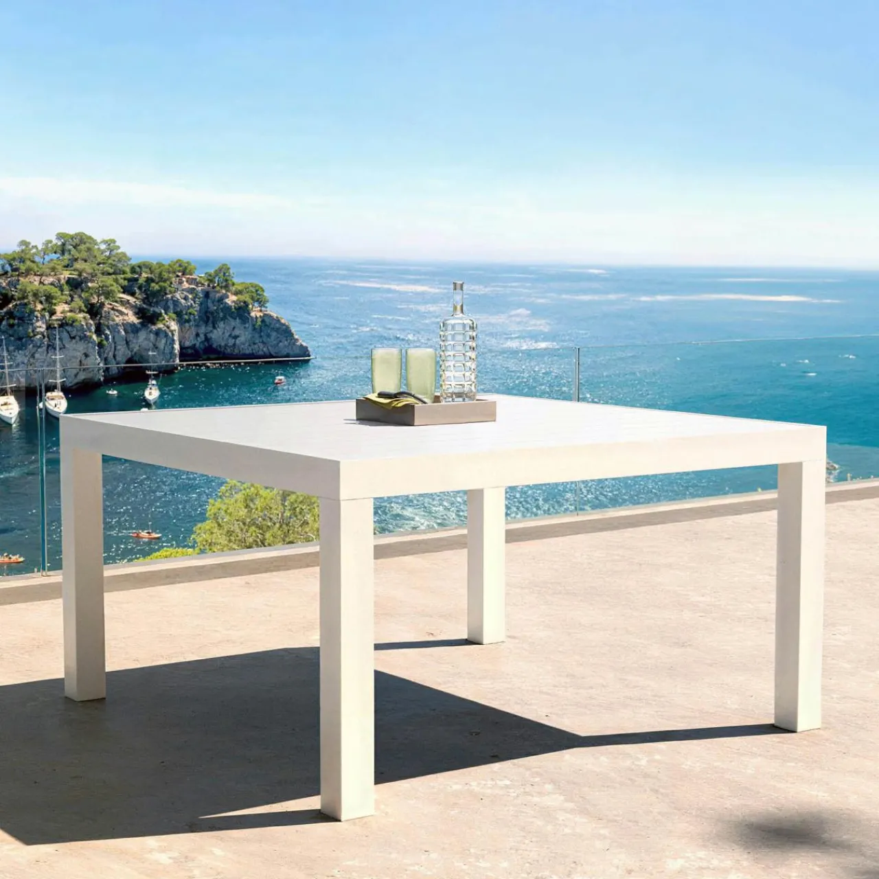 Table De Jardin|Salon De Balcon|MOBELLIA Table de jardin carrée aluminium 8 places (136 x 136 cm) Murano Blanc