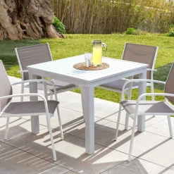 Table De Jardin|Salon De Balcon|MOBELLIA Table de jardin carrée en aluminium 4 places (89 x 89 cm) Murano Blanc