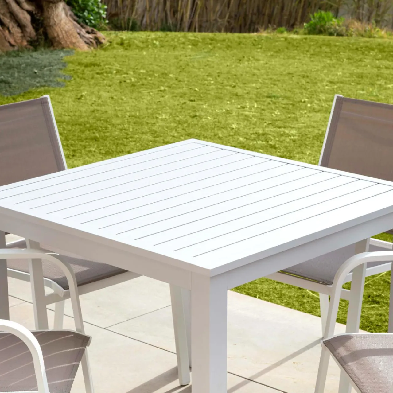 Table De Jardin|Salon De Balcon|MOBELLIA Table de jardin carrée en aluminium 4 places (89 x 89 cm) Murano Blanc
