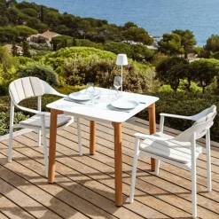 Salon De Balcon|Salon De Jardin|MOBELLIA Table de jardin carrée en aluminium 2 places (76 x 76 cm) Monte Carlo Blanc