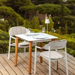 Salon De Balcon|Salon De Jardin|MOBELLIA Table de jardin carrée en aluminium 2 places (76 x 76 cm) Monte Carlo Blanc