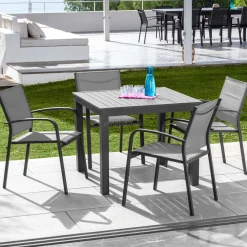 Table De Jardin|Salon De Balcon|MOBELLIA Table de jardin carrée en aluminium 4 places (89 x 89 cm) Murano Gris Anthracite