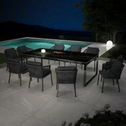 Table De Jardin|Salon De Jardin|MOBELLIA Table de jardin en aluminium et céramique 10 places (240 x 120 cm) Kore Noir marbré