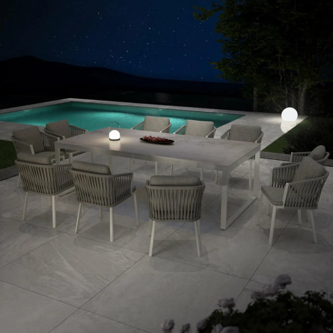 Table De Jardin|Salon De Jardin|MOBELLIA Table de jardin en aluminium et céramique 10 places (240 x 120 cm) Kore Blanc et Beige