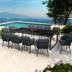 Table De Jardin|Salon De Jardin|MOBELLIA Table de jardin en aluminium et céramique 12 places (260 x 120 cm) Kore Noir marbré