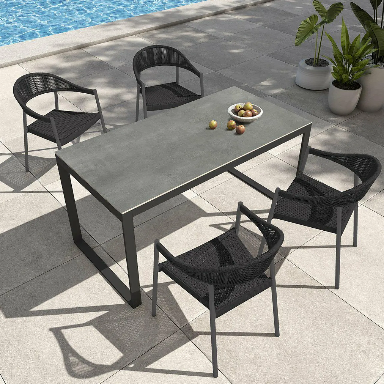Table De Jardin|Salon De Jardin|MOBELLIA Table de jardin en aluminium et céramique 8 places (180 x 90 cm) Kore Gris Anthracite