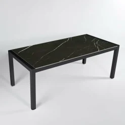Table De Jardin|Salon De Jardin|MOBELLIA Table de jardin en aluminium et céramique 8 places (180 x 90 cm) Modena Noir marbré