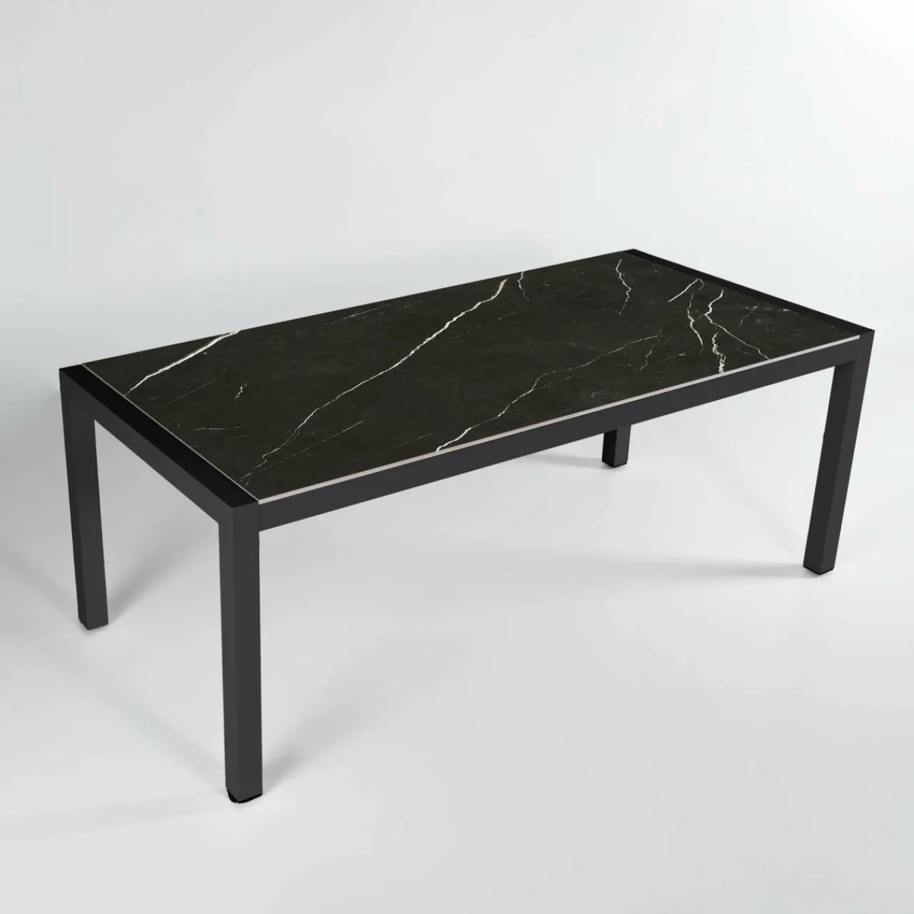 Table De Jardin|Salon De Jardin|MOBELLIA Table de jardin en aluminium et céramique 8 places (180 x 90 cm) Modena Noir marbré