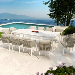 Table De Jardin|Salon De Jardin|MOBELLIA Table de jardin en aluminium et céramique 12 places (260 x 120 cm) Kore Blanc et Gris clair