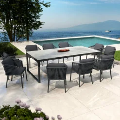 Table De Jardin|Salon De Jardin|MOBELLIA Table de jardin en aluminium et céramique 10 places (240 x 120 cm) Kore Gris et gris anthracite Effet Pierre gris - gris anthracite