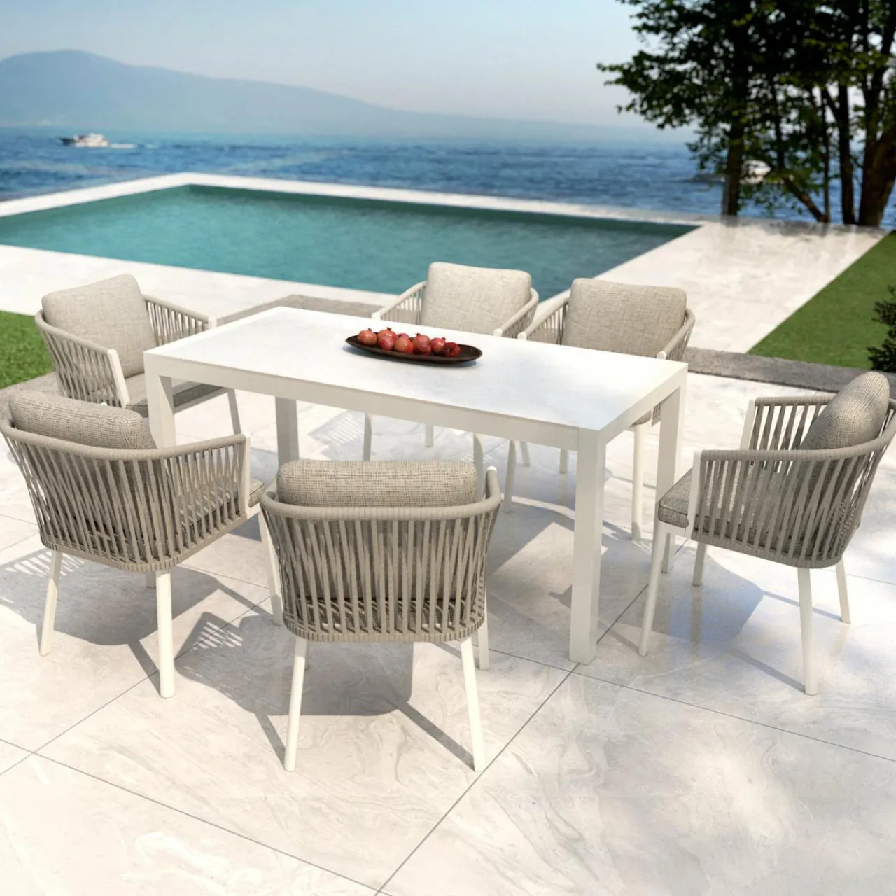 Table De Jardin|Salon De Balcon|MOBELLIA Table de jardin en aluminium et céramique 6 places (150 x 75 cm) Modena Blanc
